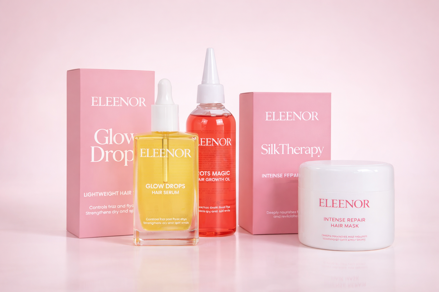 ELEENOR Hair Essentials Bundle (Glow Drops + Roots Magic + Silk Therapy Mask)